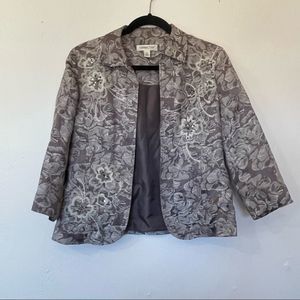 Coldwater Creek Floral Sequin Blazer Jacket Coat Charcoal Gray Color